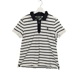 Ralph Lauren LRL Womens XL Preppy Stripe Polo Shirt Short Sleeve Quarter Zip